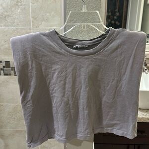 Zara Gray Cropped Shoulder Pad Top | size medium